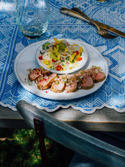 Pork fillet with spicy radish salsa