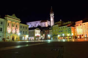 an old town is sleeping, Tartini square in Piran