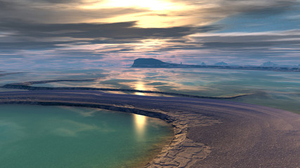 Fototapeta premium Alien planet. Sunrise. 3D rendering