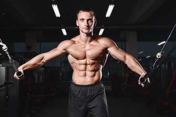 Fototapeta na wymiar young man train in gym healthcare lifestyle sexy caucasian man.
