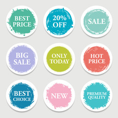 Colorful vector paper circle, sticker, label, banner with brush strokes.