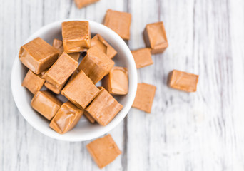 Caramel candy (selective focus, close-up shot)