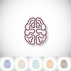Human brain. Flat sticker with shadow on white background