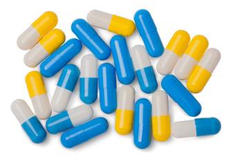sinii yellow white pills on a white background