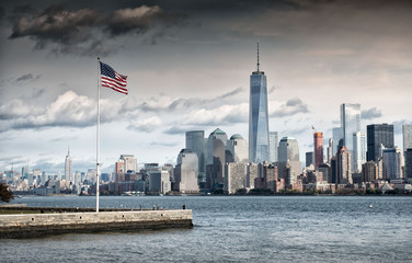 American Flag in front of the Freedom Tower, New York