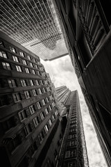 Looking up at skyscrapers in New York