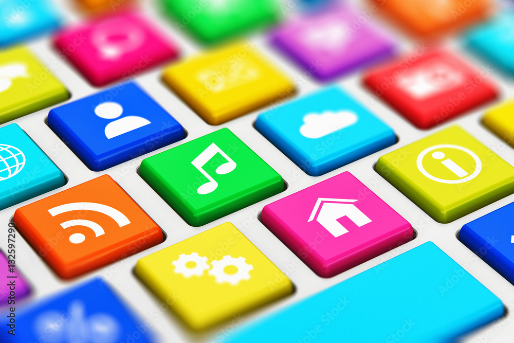 Poster Computer keyboard with color social media keys