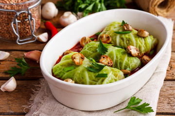cabbage rolls with buckwheat and mushrooms