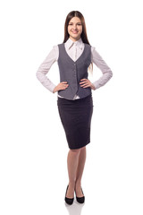 Obraz premium Young pretty businesswoman isolated. Full height portrait