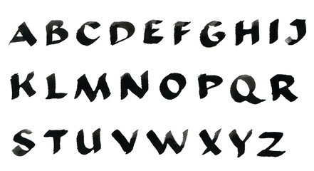 Hand-drawn ink alphabet.