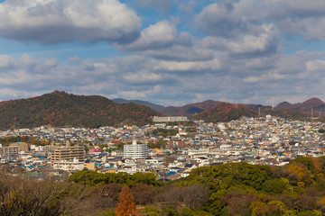 Fototapeta na wymiar Top View of Himeji residence downtown from Himeji castle in Hyogo, Kansai, Japan