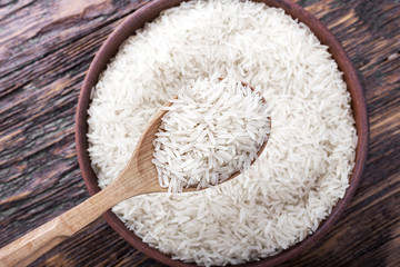 rice on a wooden background