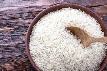 rice on a wooden background