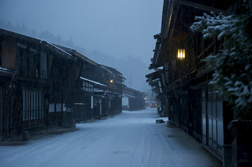 奈良井宿、夕景・1月