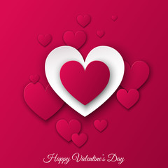 Happy Valentines day  background with pink  cut paper hearts.