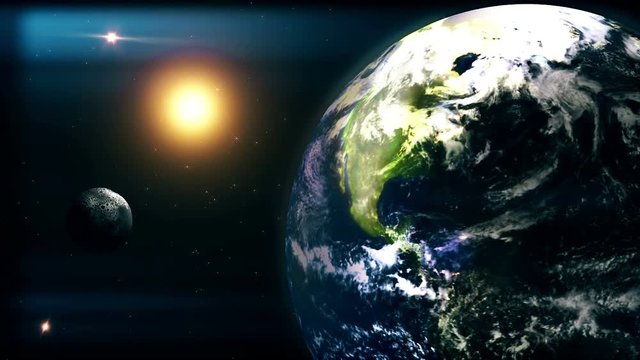 Planet earth rotates against the starry sky, animation loop