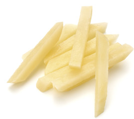 Raw Potato sliced strips prepared for French fries isolated on w