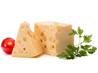 Cheese block isolated on white background cutout