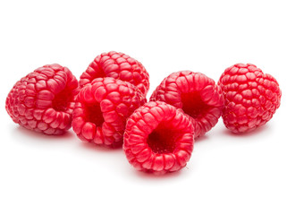 ripe raspberries isolated on white background close up