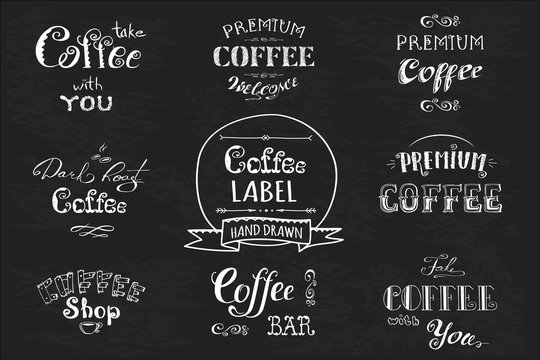 Set Coffee label,banner or typography,lettering hand drawn,
