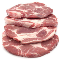 Raw pork chop meat isolated on white background cutout