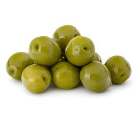 Green olives fruits isolated on white background cutout