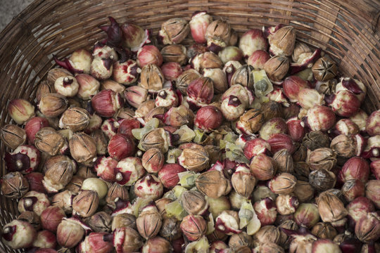 close up roselle seeds in basket