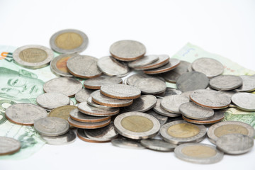 Thai bank and coin on white background