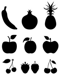 Silhouettes of fruit,vector icon set for web and mobile