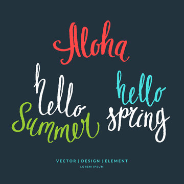 Modern hand drawn lettering word Aloha, hello summer and spring.