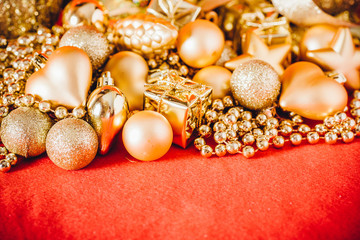 Fototapeta na wymiar Christmas background with gold christmas decoration