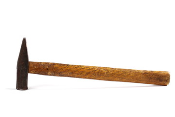 Old hammer isolated on white