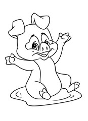 pig joy animal coloring pages cartoon illustration isolated image 