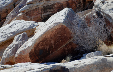 Petroglyphs on the rock in Petrified Forest National Park, Arizona