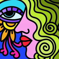 Cercles muraux Abstraction classique Résumé avec le profil de couleurs de la femme