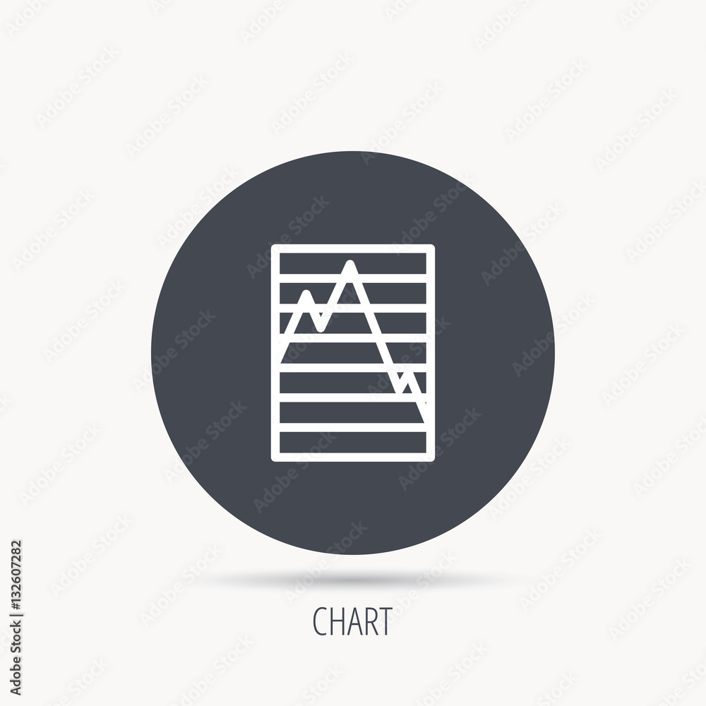 Poster chart curve icon. graph diagram sign. demand reduction symbol. round web button with flat icon. vect
