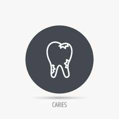 Caries icon. Tooth health sign. Round web button with flat icon. Vector