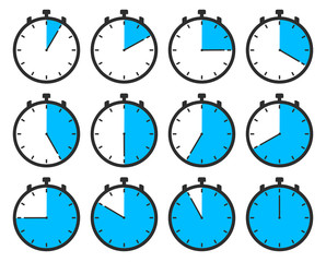 Stopp Uhr mit Zeit in Minuten oder Stunden in blauer Anzeige