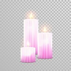 Romantic red candle flame burning candles vector set