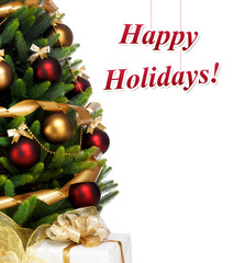 Decorated Christmas tree on white background