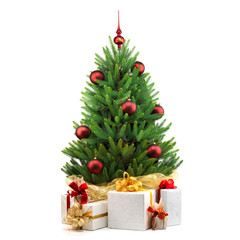 Decorated Christmas tree on white background