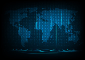 vector technology background with software code lines and world map