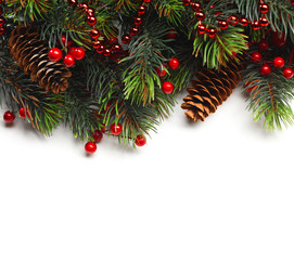 Decorated Christmas tree on white background