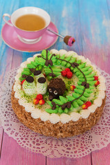 cakes on color background