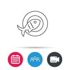 Fish dish icon. Natural seafood symbol. Group of people, video cam and calendar icons. Vector