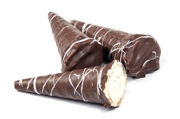 chocolate wafer sticks isolated on white background