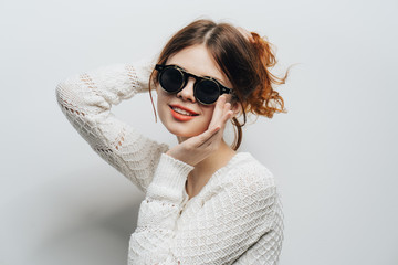 lovely woman with glasses, portrait, studio