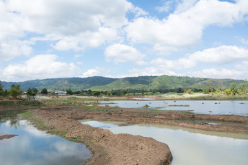 Mountain landscape with lake on the front