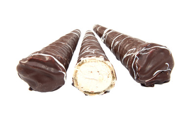 chocolate wafer sticks isolated on white background