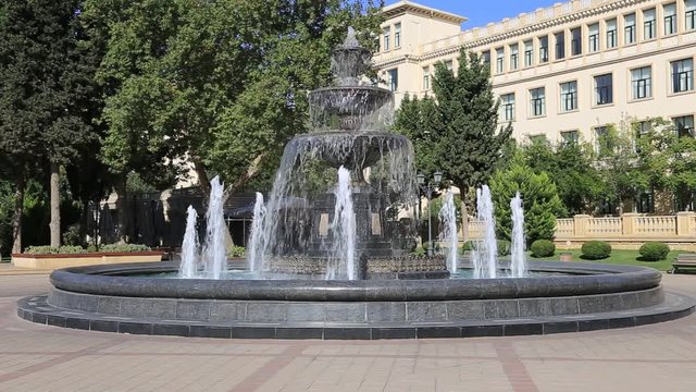 Beautiful fountain in front of the building of the Medical University. Republic of Azerbaijan